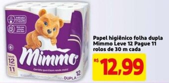Mercado Extra Papel Higiénico Folha Dupla Mimmo Leve 12 Pague 11 rolos de 30m cada oferta