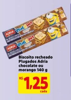 Mercado Extra Biscoito Recheado Plugados Adria chocolate ou morango 140g oferta