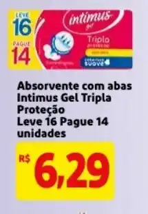 Mercado Extra Absorvente com abas Intimus Gel Tripla Protecao Leve 16 Pague 14 unidades oferta