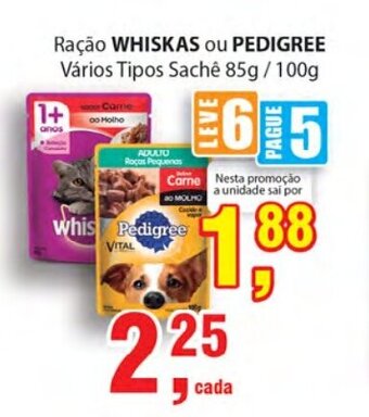 Supermercados Mundial Racao Whiskas ou Pedigree 85g/100g oferta