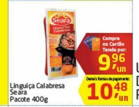 Tenda Atacado Linguiça calabresa seara pacote 400g oferta