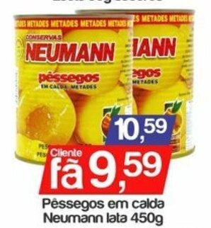 Pessegos em calda Neumann lata 450g