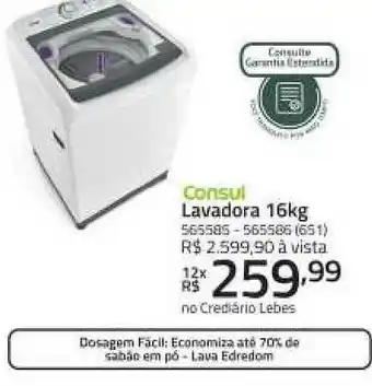 Lojas Lebes Consul Lavadora 16kg oferta