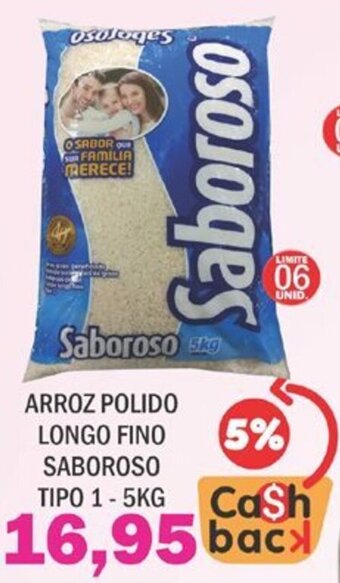 Supermercados Mendonça Arroz Polido Longo Fino Saboroso tipo 1 - 5kg oferta