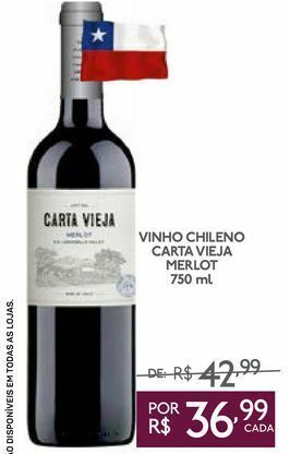 Vinho chileno carta vieja merlot 750 ml