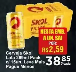 Cerveja Skol Lata 269ml Pack c/ 15un. Leve Mais Pague Menos