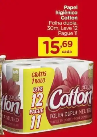Carrefour Papel higiênico Cotton Folha dupla, 30m, Leve 12 Pague 11 oferta