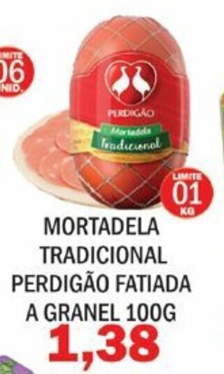 Supermercados Mendonça Mortadela Tradicional Perdigao fatiada a granel 100g oferta