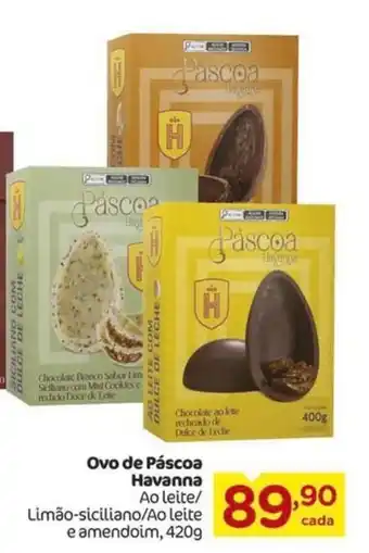 Ovo de Páscoa Havanna Ao leite/ Limão-siciliano/Ao leite e amendoim, 420g