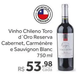 Verdemar Supermercado Vinho Chileno Toro d'Oro Reserva Cabernet, Carmenere e Sauvignon Blanc 750ml oferta