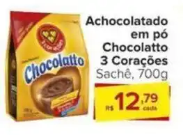 Carrefour Achocolatado em pó Chocolatto 3 Corações Sachê, 700g oferta