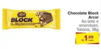 Carrefour Chocolate Block Arcor Ao leite e amendoim, Tablete, 38g oferta