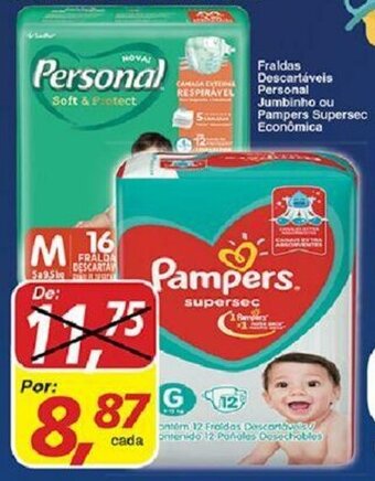 Supermercados Guanabara Fraldas Descartaveis Personal Jumbinho ou Pampers Supersec Economica oferta