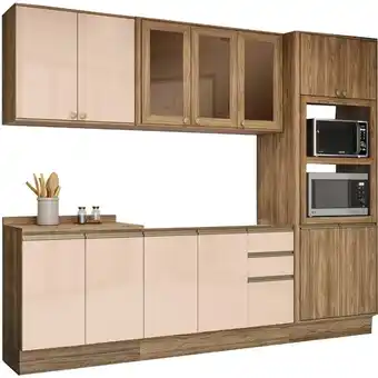 Benoit Cozinha Modulada Kappesberg Nogueira/Macadamia MDF Sem Pia 230x280x54cm oferta
