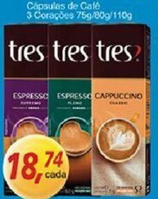 Supermercados Guanabara Capsulas de Cafe 3 Coracoe 75g/80g/110g oferta