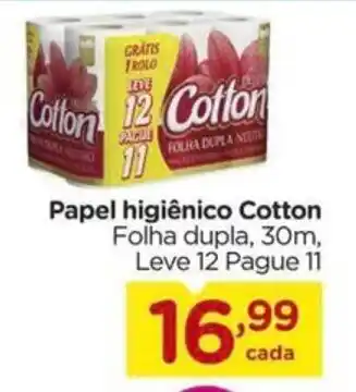 Carrefour Papel higiênico Cotton Folha dupla, 30m, Leve 12 Pague 11 oferta
