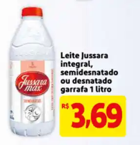 Leite Jussara integral, semidesnatado ou desnatado garrafa 1L