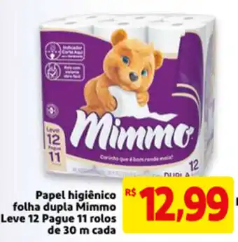 Extra Papel Higiénico Folha Dupla Mimmo Leve 12 Pague 11 rolos de 30m cada oferta