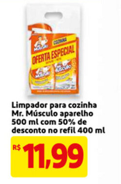 Limpador para cozinha Mr.Musculo aparelho 500ml com 50% de desconto no refil 400ml