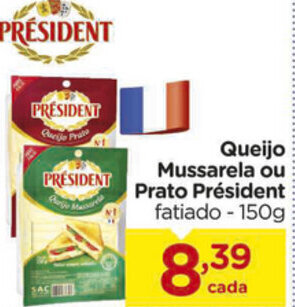 Carrefour Queijo Mussarela ou Prato President Fatiado 150g oferta