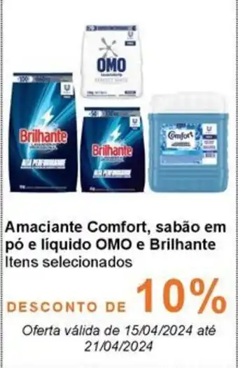 Atacadão Amaciante Comfort, sabão em pó e líquido OMO e Brilhante Itens selecionados oferta