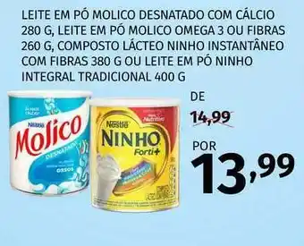 Super Nosso Leite Em Pó Molico Desnatado Com Cálcio 280g Leite Em Pó Molico Omega 3 Ou Fibras 260g Composto Lácteo Ninho Instantâneo Com oferta
