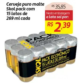 Comper Cerveja Puro Malte Skol Pack com 15 latas de 269ml cada oferta