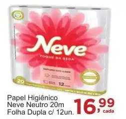 Papel Higiênico Neve Neutro 20m Folha Dupla c/ 12un.