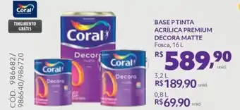 Telhanorte BASE P TINTA ACRÍLICA PREMIUM DECORA MATTE Fosca, 16L oferta