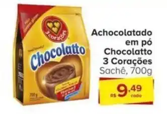 Carrefour Achocolatado em pó Chocolatto 3 Corações Sachê, 700g oferta