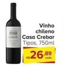 Carrefour Vinho chileno Casa Crebar Tipos, 750ml oferta