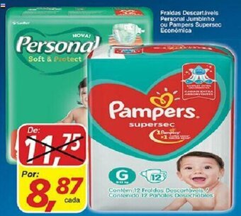 Supermercados Guanabara Fraldas Descartaveis Personal Jumbinho ou Pampers Supersec Economica oferta