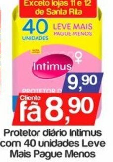 Supermercados Gricki Protetor Diario Intimus com 40 unidades Leve Mais Pague Menos oferta