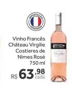 Verdemar Supermercado Vinho Francês Château Virgilie Costieres De Nimes Rosé 750ml oferta