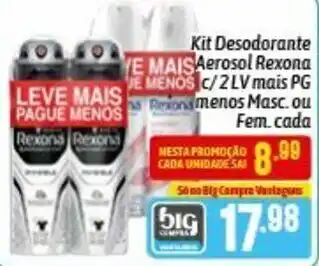Kit Desodorante aerosol Rexona c/2 Lv mais Pg menos Masc. ou fem cada