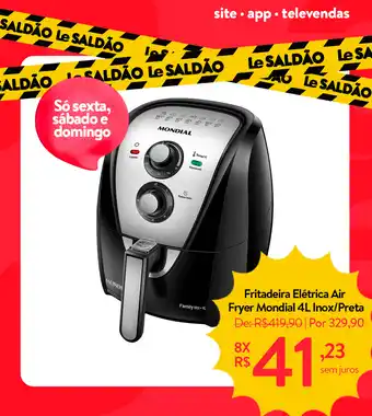 Le Biscuit Fritadeira Elétrica Air Fryer Mondial 4L Inox/Preta oferta