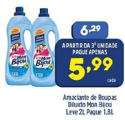Arena Atacado Amaciante de Roupas Diluido Mon Bijou Leve 2L pague 1.8L oferta