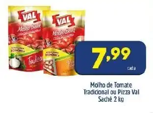 Arena Atacado Molho de Tomate Tradicional ou Pizza Val Sache 2kg oferta