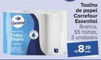Toalha de papel Carrefour Essential Branca, 55 folhas, 3 unidades