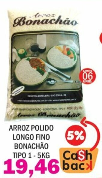 Supermercados Mendonça Arroz Polido Longo Fino Bonachao Tipo 1 - 5kg oferta