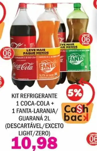 Supermercados Mendonça Kit Refrigerante 1 Coca-Cola + 1 Fanta Laranja/ Guarana 2L oferta
