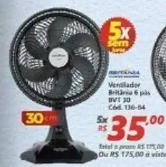 Lojas Becker Ventilador Britania 6 pas oferta