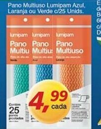 Pano Multiuso Lumipam Azul, Laranja ou Verde c/25 unids.