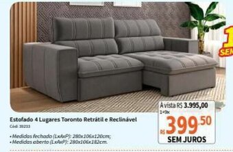 Estofado 4 Lugares Toronto Retratil e Reclinavel