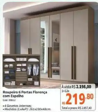 Roupeiro 6 Portas Florence com Espelho