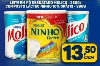 Dom Atacadista LEITE EM PÓ DESNATADO MOLICO - 280G/ COMPOSTO LÁCTEO NINHO 10% GRÁTIS - 380G oferta