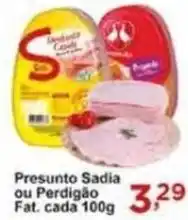 Rossi Supermercado Presunto Sadia ou Perdigão Fat. cada 100g oferta