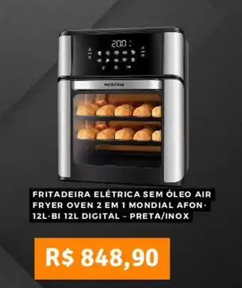 FRITADEIRA ELÉTRICA SEM ÓLEO AIR FRYER OVEN 2 EM 1 MONDIAL AFON- 12L-BI 12L DIGITAL - PRETA/INOX