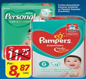 Supermercados Guanabara Fraldas Descartaveis Personal Jumbinho ou Pampers Supersec Economica oferta