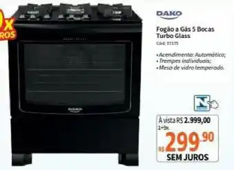 Deltasul Fogao a Gas 5 Bocas Turbo Glass oferta